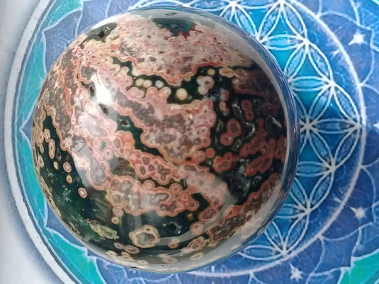 Sphère Jaspe Orbiculaire Grade A ++++ Diamètre 9cm Sphère Jaspe Orbiculaire