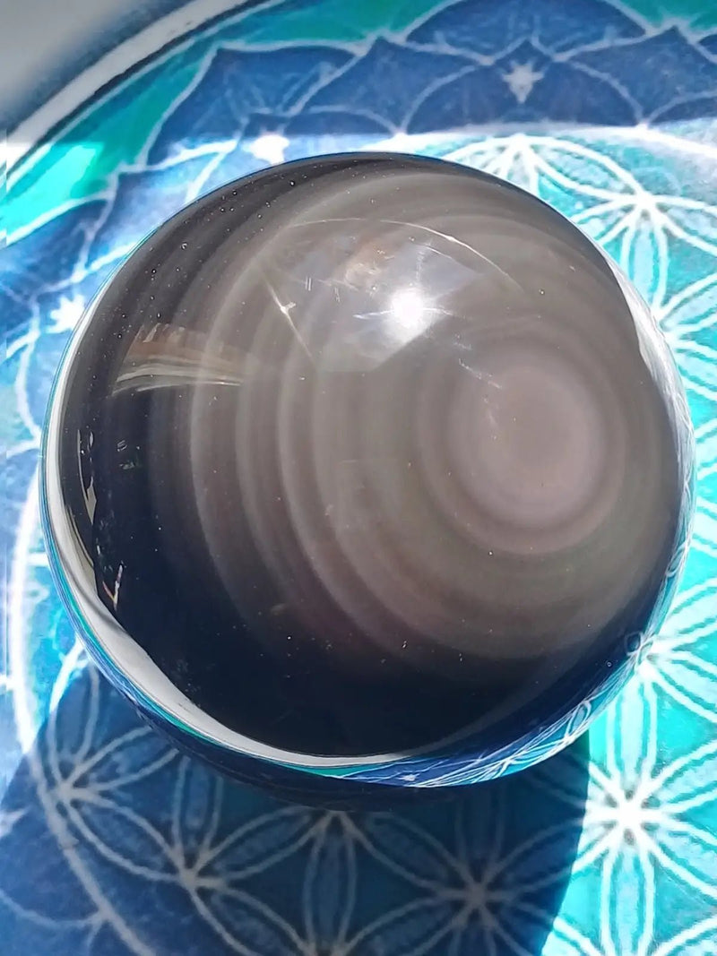 Chargez l&#39;image dans la visionneuse de la galerie, Sphère Obsidienne Œil céleste Grade A ++++ Diamètre 7,7cm Sphère Obsidienne Œil céleste
