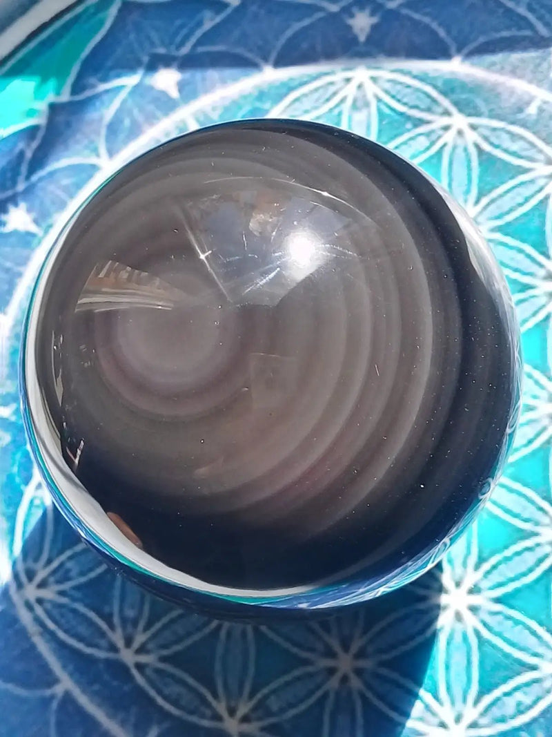 Chargez l&#39;image dans la visionneuse de la galerie, Sphère Obsidienne Œil céleste Grade A ++++ Diamètre 7,7cm Sphère Obsidienne Œil céleste
