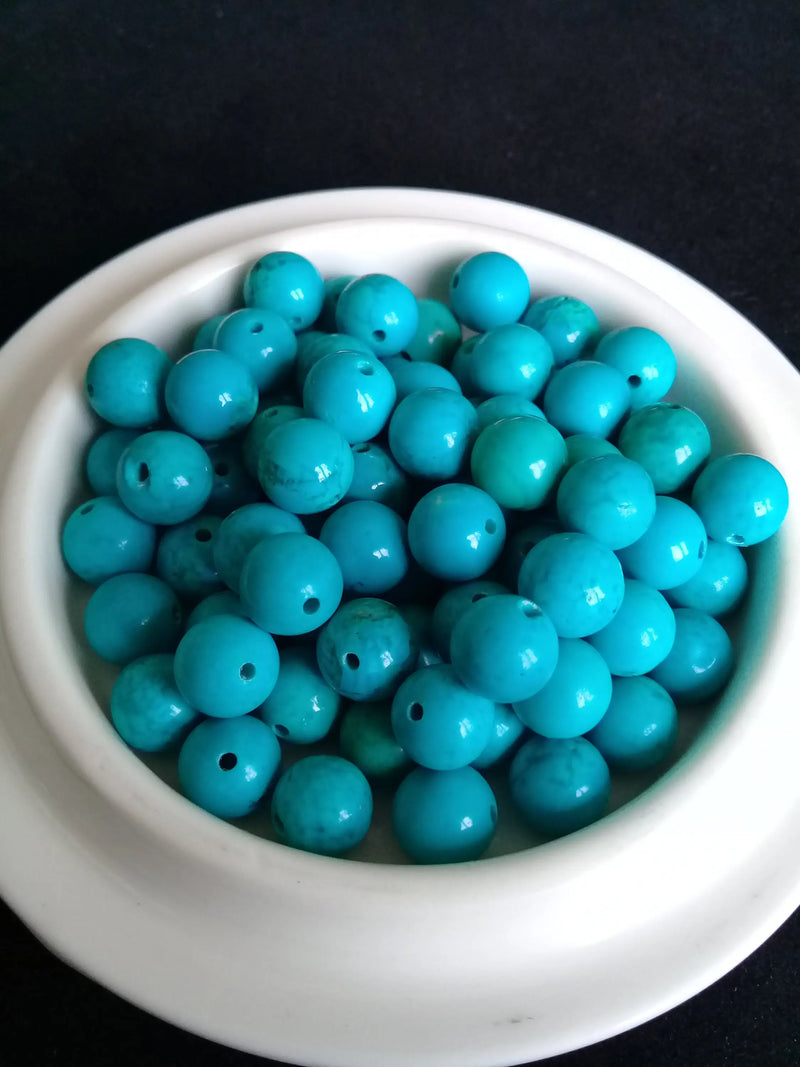 Cargue la imagen en el visor de la galería, Turquoise VERITABLE du Tibet perle Grade A++++ Prix perle à l’unité Turquoise du Tibet perles 8mm Dans la besace du p&#39;tit Poucet   
